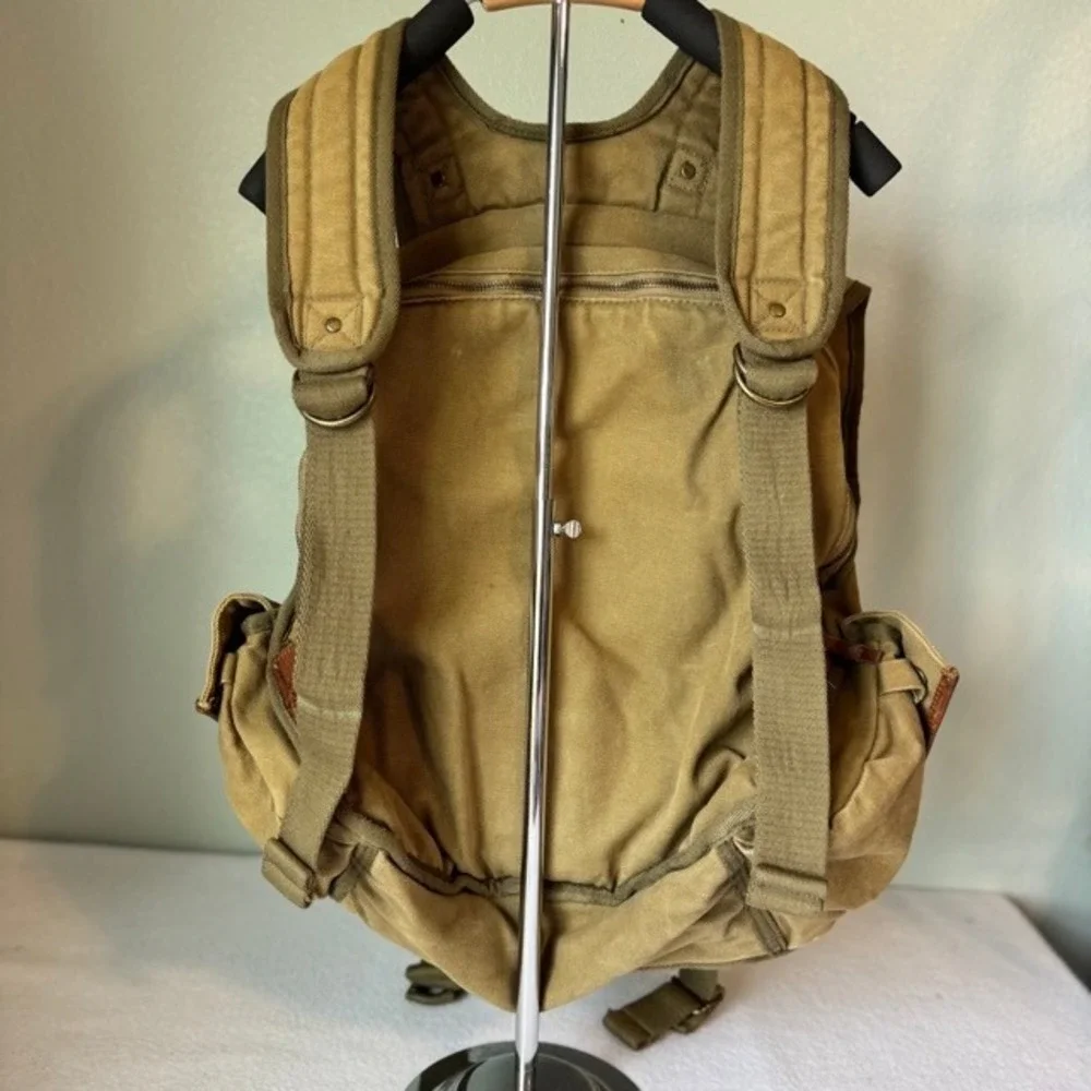 A. Kurtz Maplewood Courier Backpack leather Canvas Paratrooper Khaki Cotton Tan
